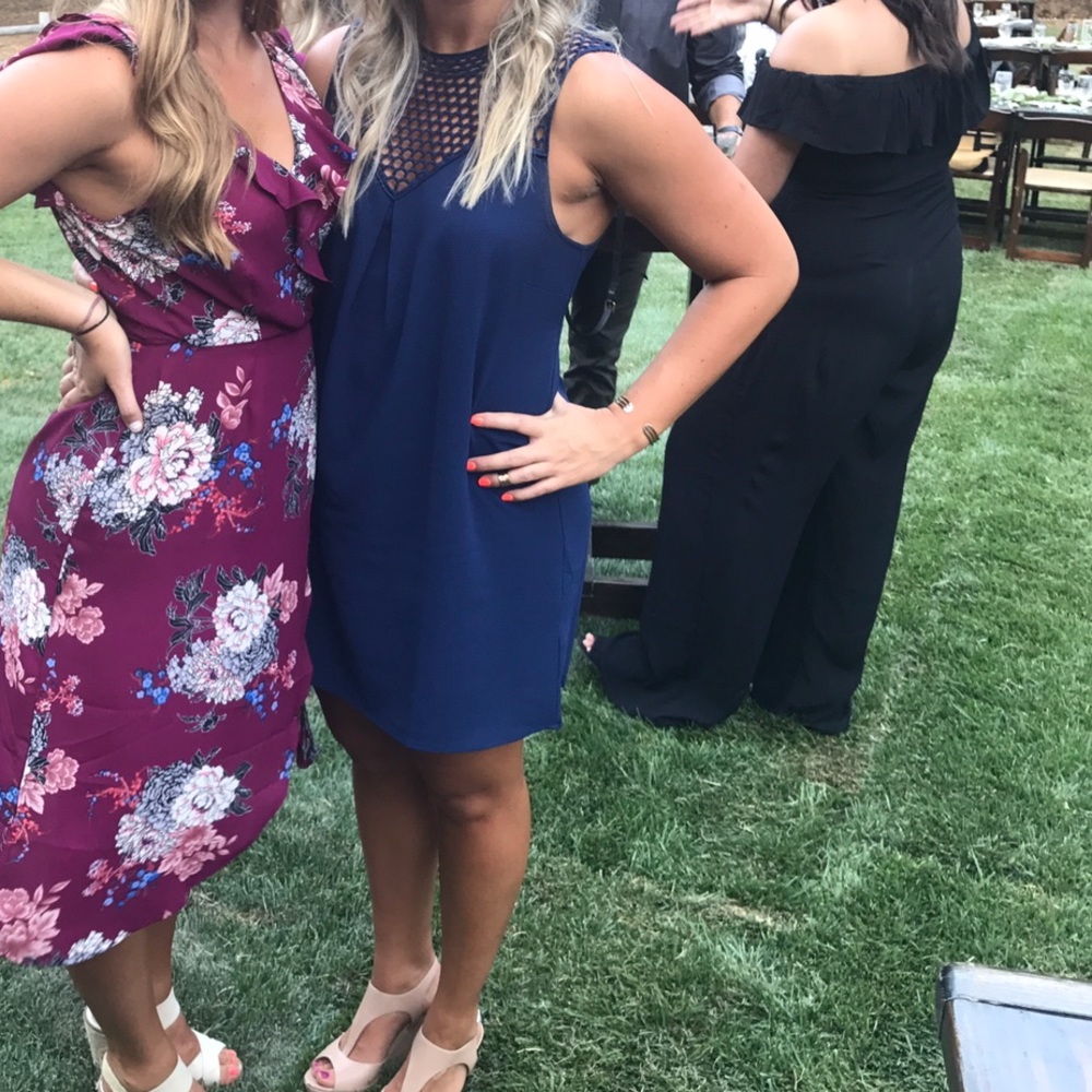 Navy, detailed neckline dress